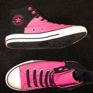 pink high top converse. says size 4 on bottom
